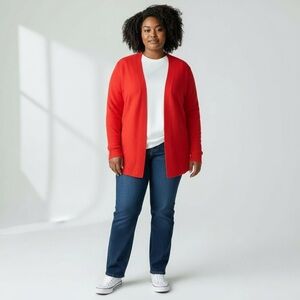 J. Jill Linen Blend Long Open Cardigan Hibiscus Size 2X Lightweight Layering